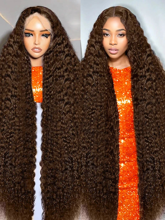 30 40 Inch Chocolate Brown Deep Wave 13x6 HD Lace Frontal Wig Human Hair Curly 13x4 Lace Front Wig Brazilian For Women 250%