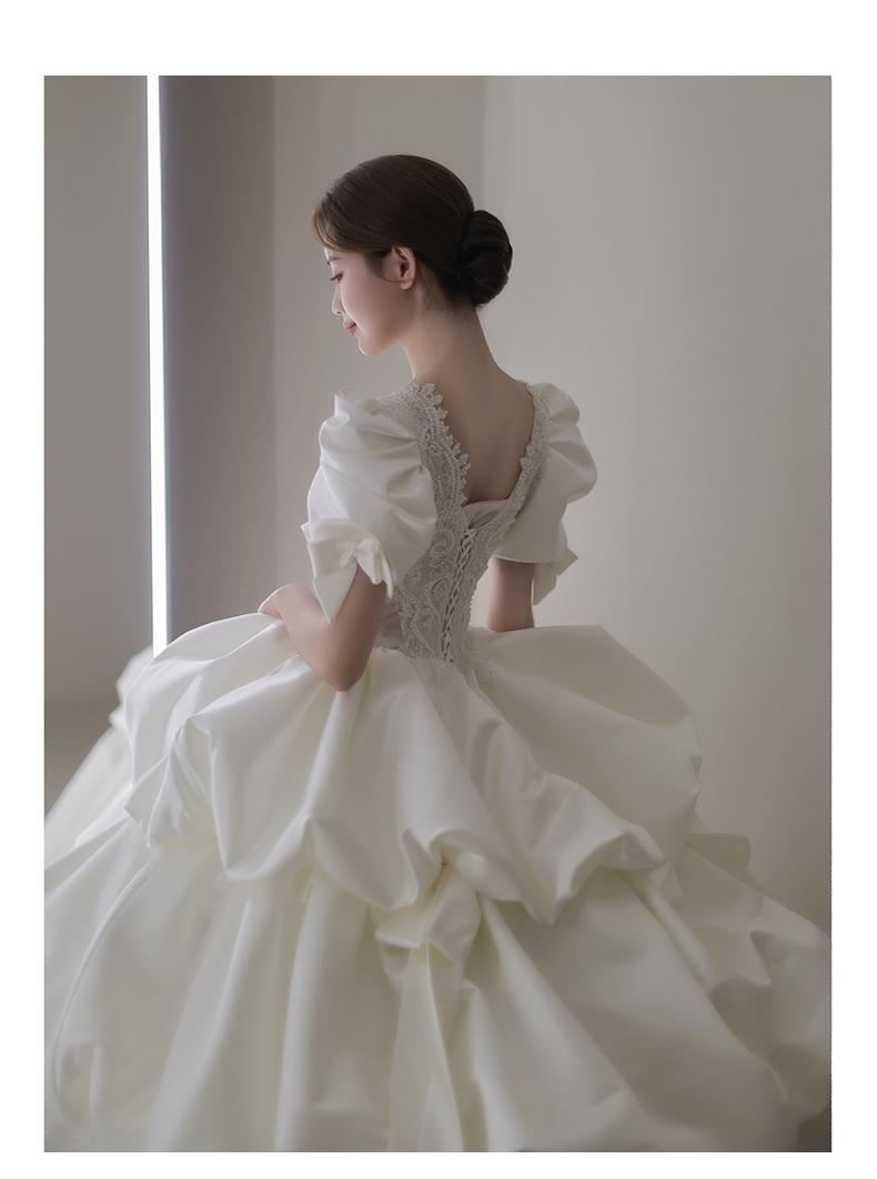 Puff Sleeve Princess Wedding Dress Sweep Train Beading Bridal Gown