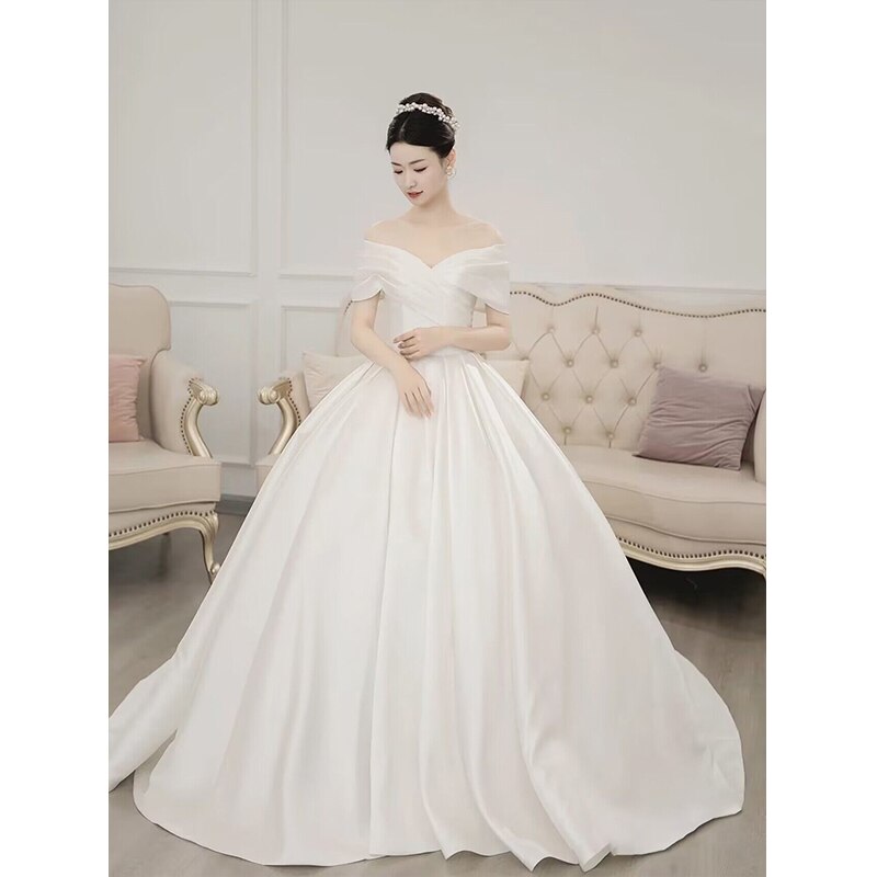 Simple Satin Wedding Dress Bridal Ball Gown