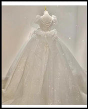 Load image into Gallery viewer, Sweetheart Beading Pearls Puff Sleeve Big Butterfly Back Lace Up Wedding Gowns
