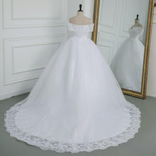 Load image into Gallery viewer, Off The Shoulder Plus Size Lace Wedding Dress Long Train Appliqes Pearls Bridal Tulle
