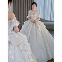 Load image into Gallery viewer, Bridal Dress Off The Shoulder Boat Neck With Bow Sequins Sweep Train
