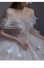 Load image into Gallery viewer, Floral Print Off The Shoulder Lace Luxury Wedding Dress

