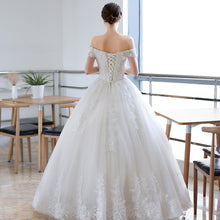 Load image into Gallery viewer, 2023 Off White Sexy Boat Neck Wedding Dress Beautiful Lace Flower Ball Gown Off The Shoulder Princess Bridal Dress Custom Made
