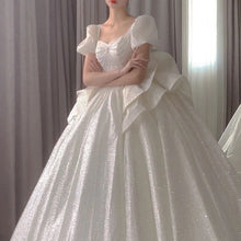 Load image into Gallery viewer, Sweetheart Beading Pearls Puff Sleeve Big Butterfly Back Lace Up Wedding Gowns
