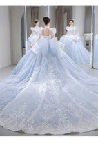 Load image into Gallery viewer, Snow Blue Princess Luxury Wedding Dress 2023 New O-neck Sexy Lace Up Applique Bridal Ball Gown Sweep

