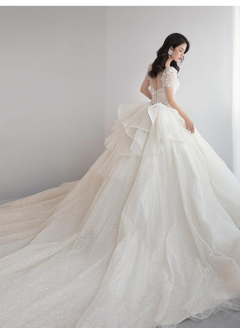 Handmade Luxury Shining Sequins Princess Ball Gown With Sweep Train Vintage