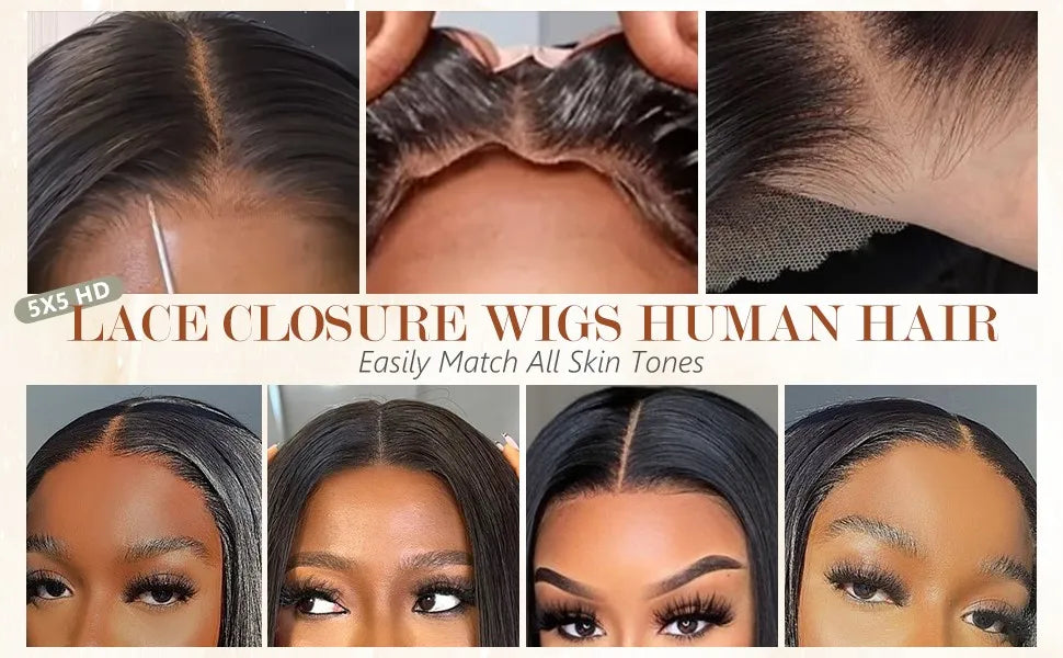 Wear and Go Glueless Bob Wigs Human Hair Pre Plucked Pre Cut P1b/27 10 IN 5x5 HD Lace Closure Wig Highlight 100% Human Hair Wigs