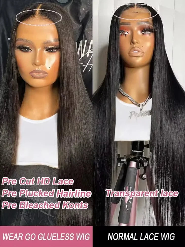 30 40 Inch Bone Straight 7x5 13x4 Glueless Wig Human Hair Ready To Wear HD Lace Frontal Wig