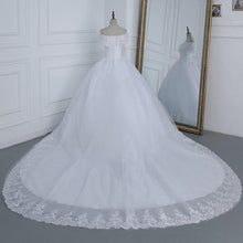 Load image into Gallery viewer, Off The Shoulder Plus Size Lace Wedding Dress Long Train Appliqes Pearls Bridal Tulle
