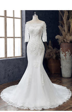 Load image into Gallery viewer, Boat Neck Mermaid Wedding Dress Lace Up Applique Bridal Dress

