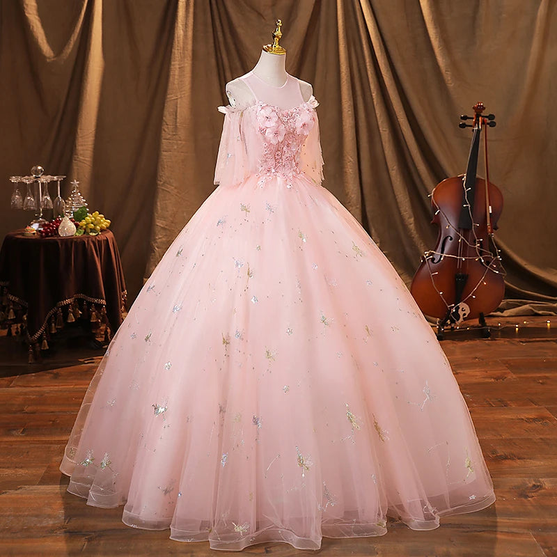 Sweet Pink Quinceanera Dresses With Free Petticoat Beautiful Flower Princess Ball Gown 5 Colors Plus Size Party Dress