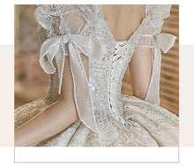 Load image into Gallery viewer, Short Sleeve Embroidered Tulle Ball Gown Wedding Gowns Shinny Princess
