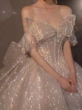 Load image into Gallery viewer, Strapless Wedding Dress Off The Shoulder With Bow Glittery Lace

