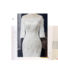 Load image into Gallery viewer, Boat Neck Mermaid Wedding Dress Lace Up Applique Bridal Dress
