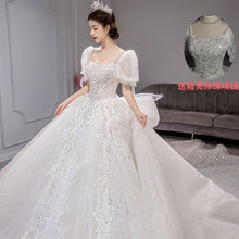 Load image into Gallery viewer, Short Puff Sleeve Bridal Embroidered Organza And Tulle Sweetheart Heart Lace Wedding Gowns
