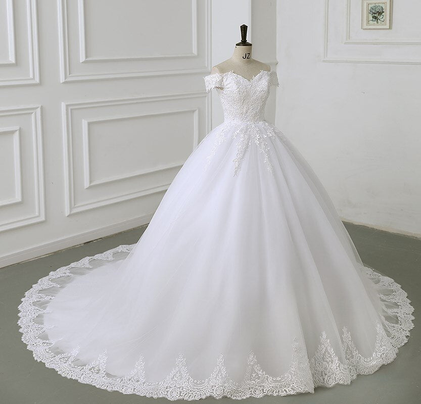 Off The Shoulder Lace Ball Gown Simple Wedding Dress