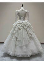 Load image into Gallery viewer, Long Sleeve Wedding Dress Sexy Deep V-neck Lace Applique Bridal Dress With A Bow
