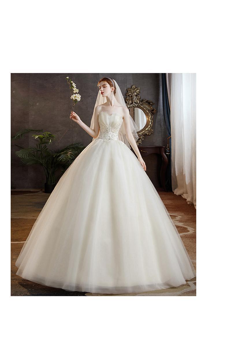 Elegant Strapless Wedding Dress Tulle Applique Lace Up Bridal Dress
