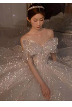 Load image into Gallery viewer, Strapless Wedding Dress Off The Shoulder With Bow Glittery Lace
