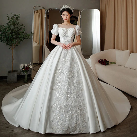 High End Ball Gown Women Dresses Satin Sequins Bridal Gowns