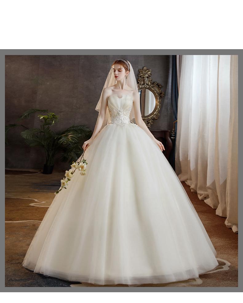 Elegant Strapless Wedding Dress Tulle Applique Lace Up Bridal Dress