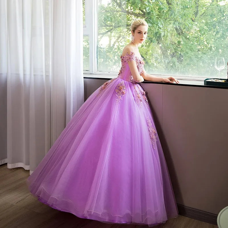 Light Purple Quinceanera Dresses Party Prom Lace Embroidery Off The Shoulder Ball Gown Quinceanera Dress