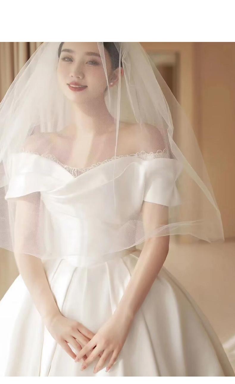 Simple Off The Shoulder Satin Wedding Dress Boat Neck
