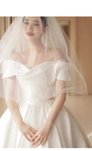Load image into Gallery viewer, Simple Off The Shoulder Satin Wedding Dress Boat Neck
