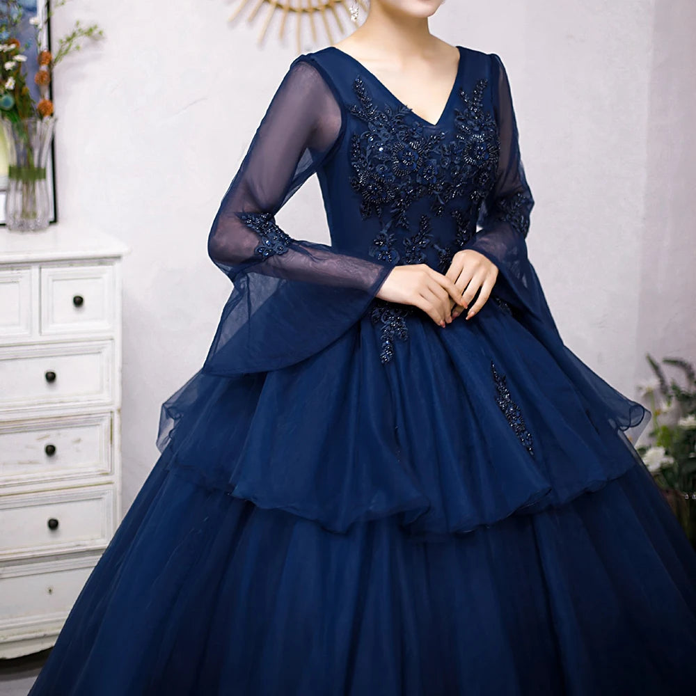 Navy Blue Ball Gown Women Quinceanera Dresses Appliques Tulle Prom Birthday Party Gowns