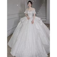 Load image into Gallery viewer, Bridal Dress Off The Shoulder Boat Neck With Bow Sequins Sweep Train
