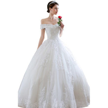 Load image into Gallery viewer, 2023 Off White Sexy Boat Neck Wedding Dress Beautiful Lace Flower Ball Gown Off The Shoulder Princess Bridal Dress Custom Made
