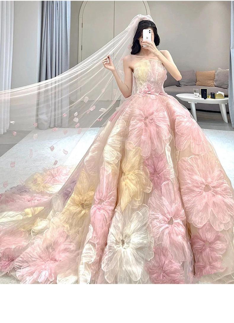 Stamped Wedding Dress Strapless Colorful Flower Bridal Dress