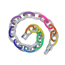 Load image into Gallery viewer, 8MM Colorful Rhinestonel Miami Dripping Oil link Chain Bracelet Women Jewelry Hip Hop Thick Silver Color CZ Cuban Link Bracelets
