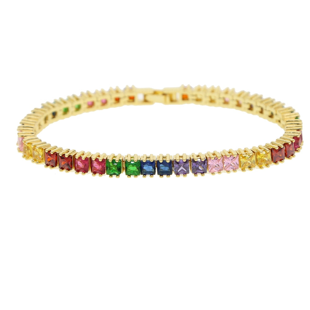 2021 New Rainbow Tennis Bracelet Colorful Zircon Chain Bangle Simple Fashion Rainbow Bangles Jewelry For Women Ladies Gifts