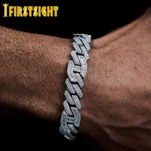 Load image into Gallery viewer, New 15MM Micro Paved Baguette Zircon Cuban Bracelet Iced Out Bling Hip hop Jewelry Silver Color CZ Cuban Chain Bracelet Men

