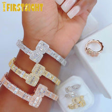 Load image into Gallery viewer, New Iced Out Bling Opened Square Zircon Charm Bracelet Gold Silver Color Baguette AAA CZ Bangle
