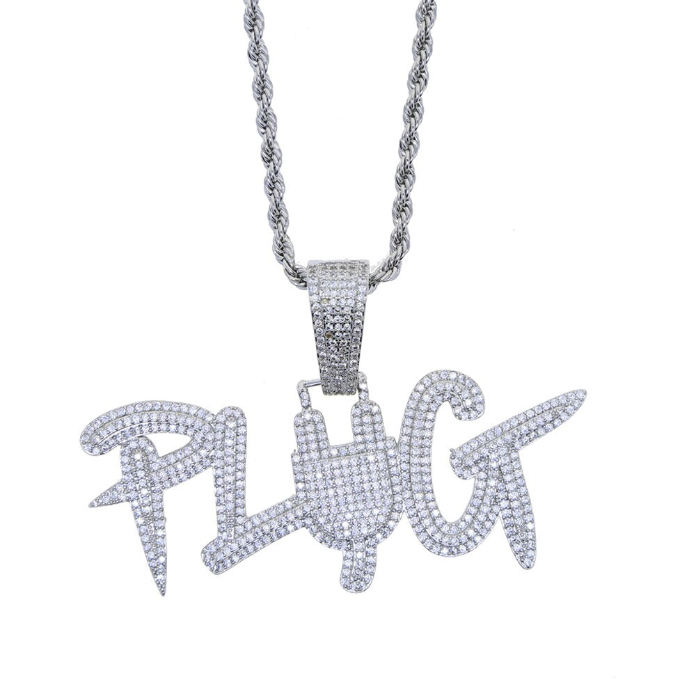 Golo Silver Color Plug Letter Pendant Necklace Bling 5A CZ Micro Pave Finish Zircon Hip Hop Rope Chain Men&#39;s Jewelry
