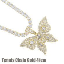 Load image into Gallery viewer, Gold Silver Color Butterfly Pendants Necklaces Bling 5MM Zirconia Paved CZ Tennis Chain choker for Women Hip Hop Jewelry
