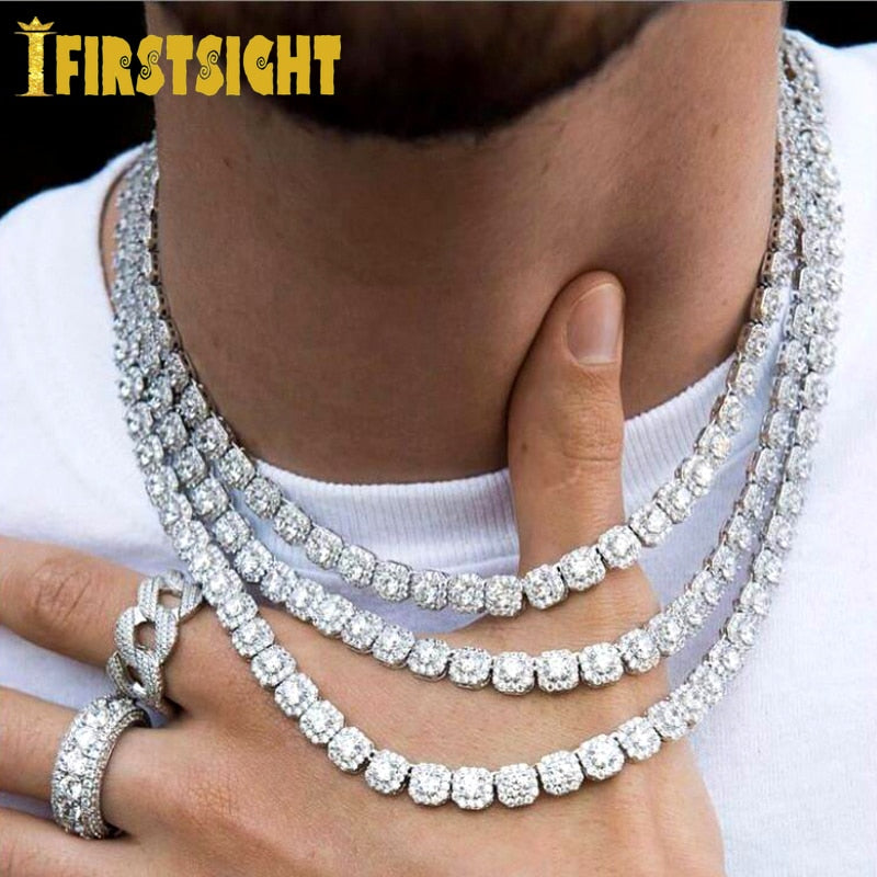 New 8mm Iced Out Bling 5A Cubic Zirconia Square CZ Necklace Silver Color Tennis Chain Necklace Hip Hop Fashion Jewelry Men Women