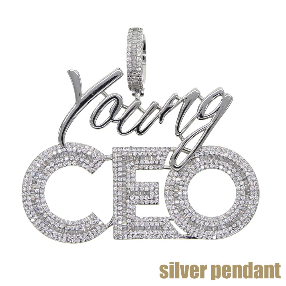 New 5mm Tennis Chain Letter CEO Pendant Necklace Hip Hop Iced Out Cubic Zirconia Sliver Color CZ Stone CEO Choker For Men Women