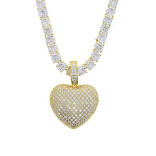 Load image into Gallery viewer, Gold Silver Color 5MM CZ Tennis Chain Heart Choker HipHop Full Cubic Zirconia CZ Stone Heart Charm Necklace Jewelry
