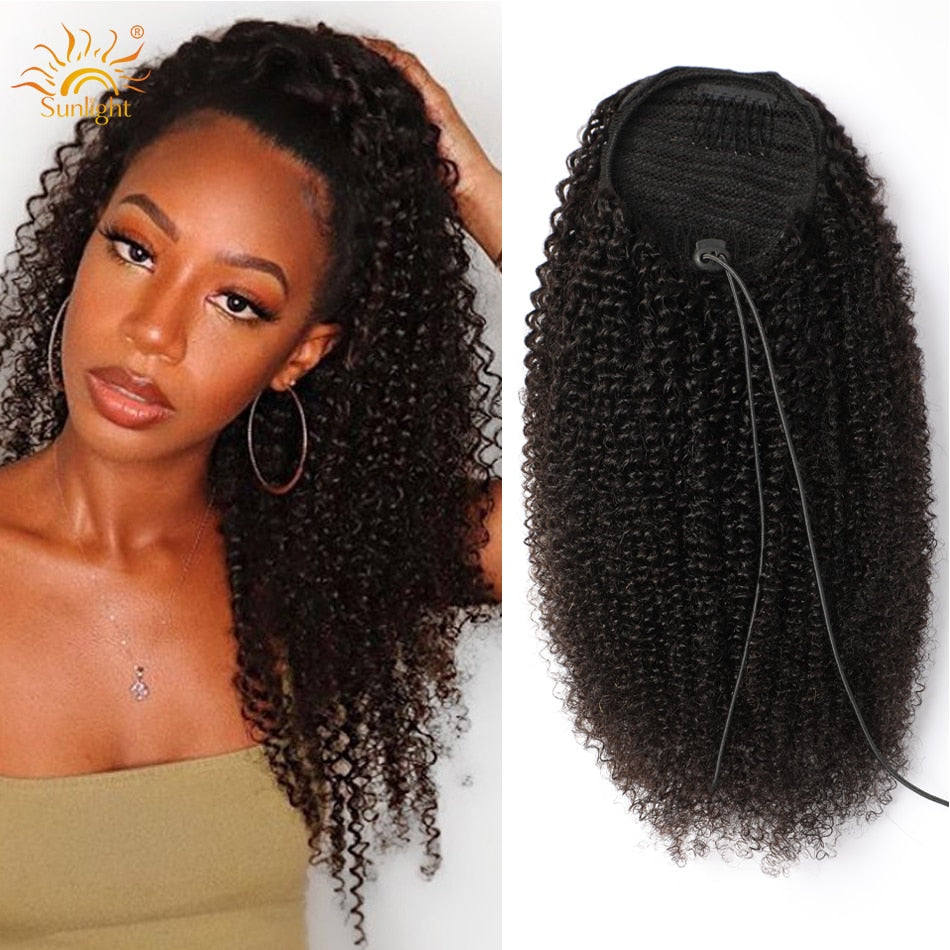 Mogolian Afro Kinky Curly Drawstring Ponytail Human Hair Ponytail Extensions 10-28 Inch Long Remy Hair Afro Kinky Curly Ponytail