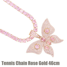 Load image into Gallery viewer, Gold Silver Color Butterfly Pendants Necklaces Bling 5MM Zirconia Paved CZ Tennis Chain choker for Women Hip Hop Jewelry

