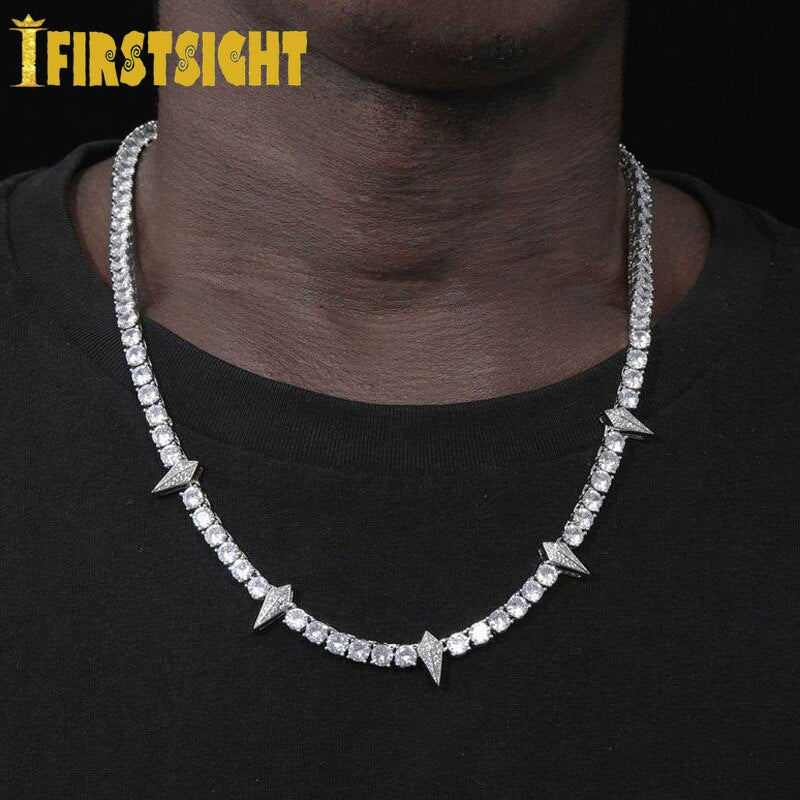Bling 5mm Tennis Chain Rivet Necklace Silver Color AAA Zircon Rivets Charm Necklaces Women Men Hip Hop Fashio Jewelry