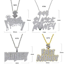 Load image into Gallery viewer, New Iced Out Bling Crown Letters Money Pendant Necklace Two Tone Color CZ Zircon Dollar Symbol Necklaces Men&#39;s Hip Hop Jewelry
