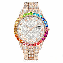Load image into Gallery viewer, MISSFOX Bling Rainbow Big Diamond Stylish Classic Hip Hop Watches For Men Calendar Waterproof Quartz Wristwatches Dropshipping
