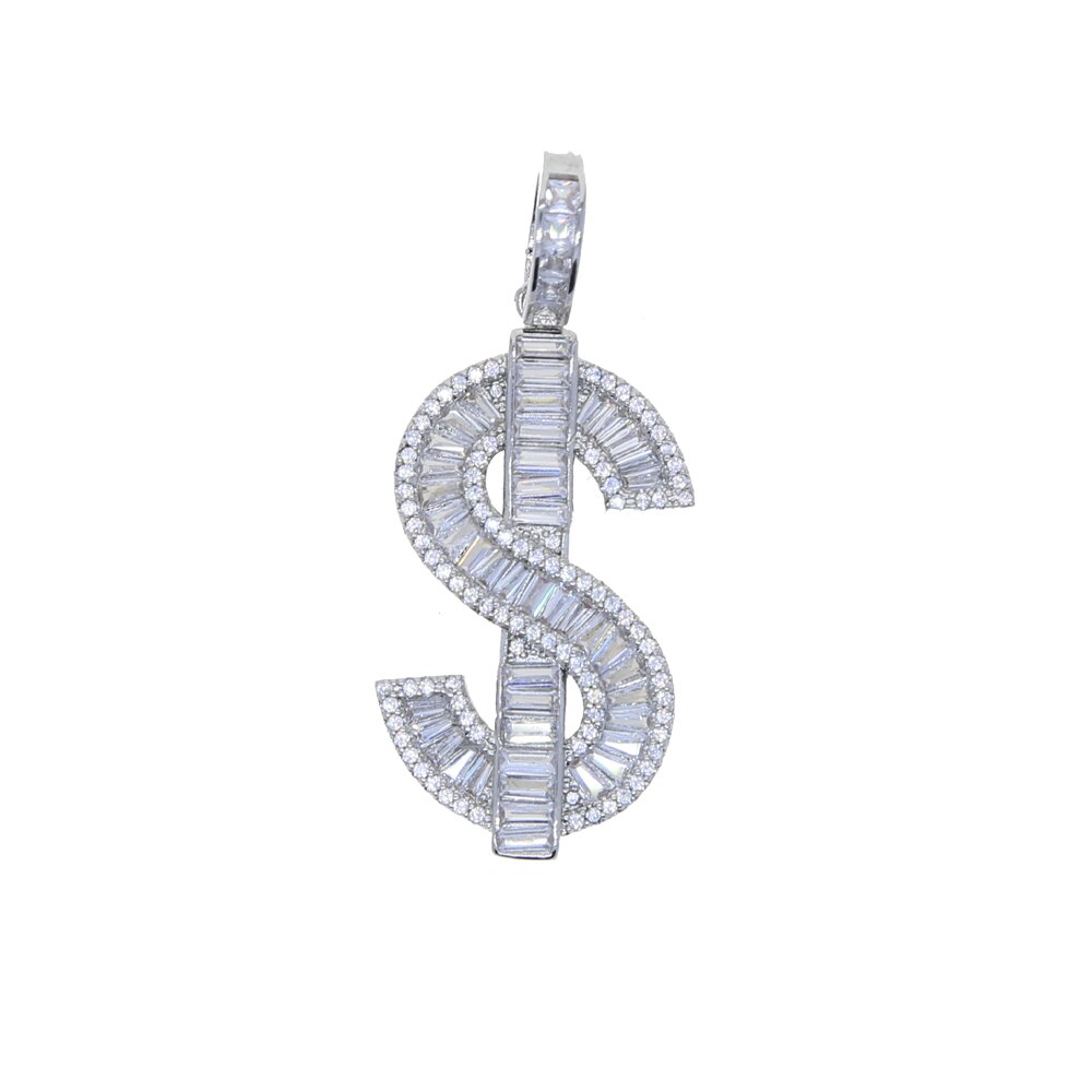 New Solid Dollar Letter Pendant Necklace Men Women 5mm Tennis Chain Hip Hop Punk Jewelry Gold Silver Color Choker