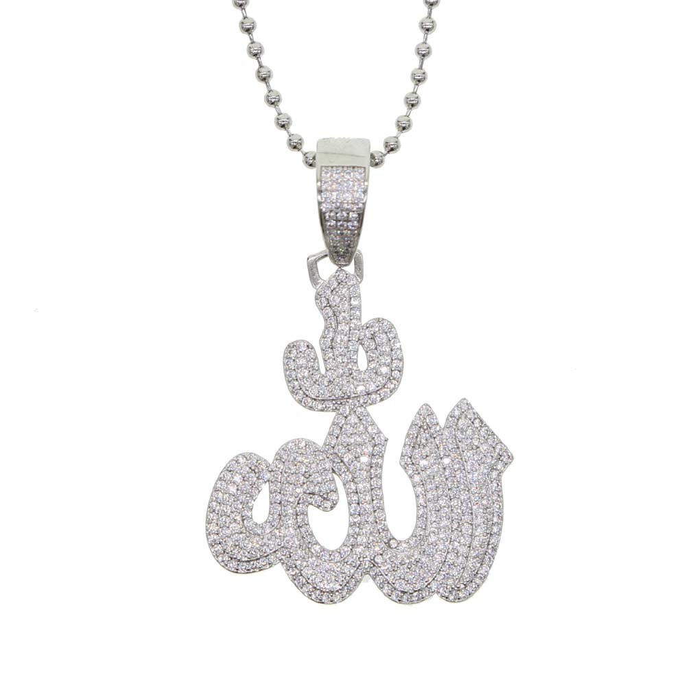 New Iced Out Silver Color Muslims Allah Necklace Pave Zircon 5MM Tennis Chain Allah  Pendant Necklace Women Men Hip Hop  Jewelry