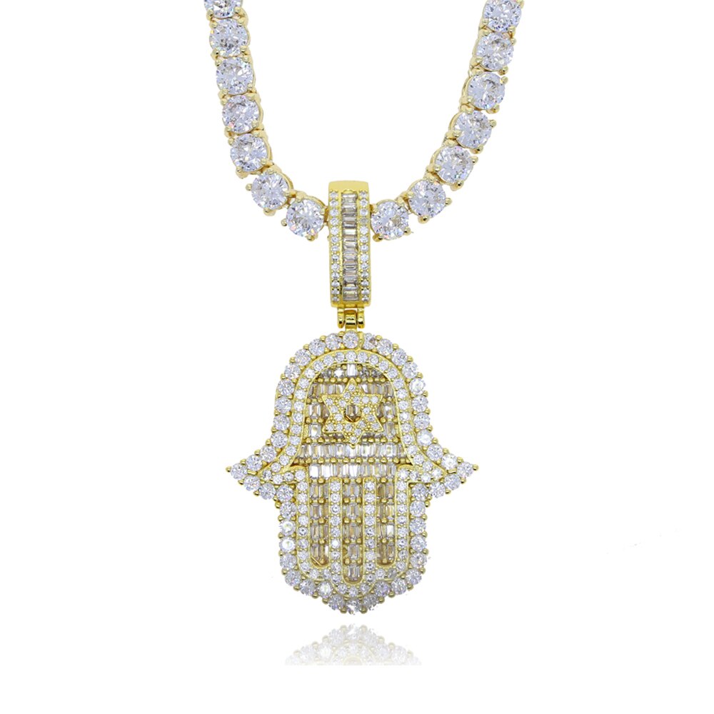 Hand Charm Necklace 5mm Tennis Chain Star Hand Amulet Fatima Palm Choker &amp; Pendants For Men Women Jewelry